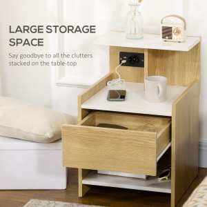 Noptiera Moderna cu Prize & USB – Lemn Natur, Sertar 40×40×60 cm - Img 5