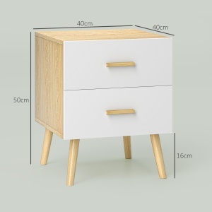 Noptieră Modernă din Lemn cu 2 Sertare 40x40x50 cm Stejar - Img 3