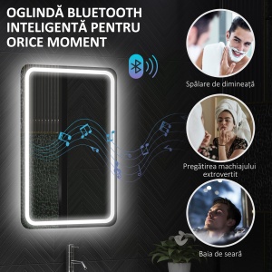 Oglindă de Baie Bluetooth LED 50 x 70 cm cu Anticeață - Argintiu - Img 5