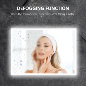 Oglinda de baie cu LED 70x50 cm, oglinda de cosmetica cu iluminare pentru perete, cu 3 lumini reglabile, plug-in, argintiu - Img 6