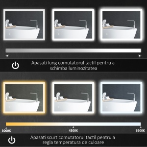 Oglinda de Baie cu Lumina LED, Luminozitate Reglabila si Functie de Memorie, 70x50x3 cm, Transparent - Img 5