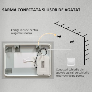 Oglinda de Baie cu Lumina LED, Luminozitate Reglabila si Functie de Memorie, 70x50x3 cm, Transparent - Img 9