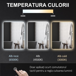 Oglindă de Baie cu Lumini LED Reglabile, Comutatoare Touch și Funcție Antiaburire, 70x50 cm - Img 6
