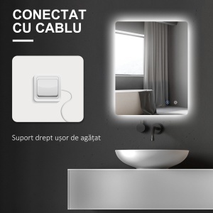 Oglindă de Baie cu Lumini LED Reglabile, Comutatoare Touch și Funcție Antiaburire, 70x50 cm - Img 9