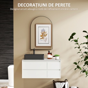 Oglindă de Baie în Formă de Arc și Ramă din Aluminiu, Oglindă Decorativă, 60x3x90 cm, Negru - Img 6