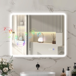 Oglindă de baie LED bluetooth 70 x 90 cm interruptor tactil lumină reglabilă 3 culori anti-abur memorie argintiu - Img 2