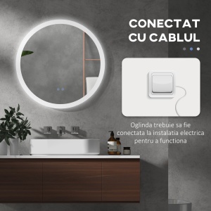 Oglindă de baie LED rotundă, 70x70cm, cu dezaburire, funcție memorie și 3 temperaturi de lumină reglabilă - Img 8