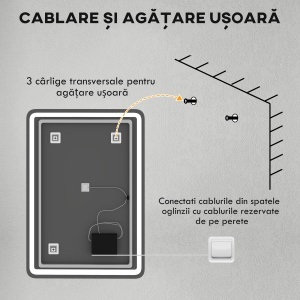 Oglindă de Baie Touch 70x100 cm cu LED 3 Tonuri de Lumină și Antiaburire - Img 9