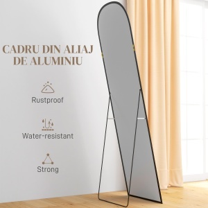 Oglindă de Podea și Perete Modernă din Aliaj de Aluminiu cu Suport Pliabil, 50x170 cm, Neagră - Img 6