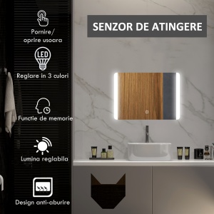 Oglinda pentru baie cu lumini LED, 70 x 50 cm - Img 4