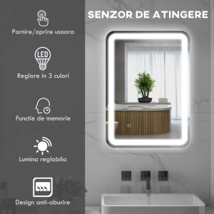 Oglinda pentru baie cu lumini LED, 70 x 50 cm - Img 5