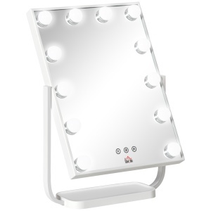 Oglinda pentru make-up, cu iluminare, inclinabila, cu 12 lumini LED si luminozitate reglabila, alb