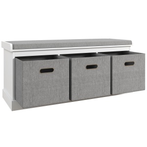 Pantofar tip Băncuţă cu 3 Sertare și Şezut din Lemn, 105x35x47 cm, Alb - Img 1