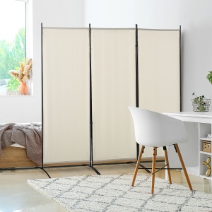 Paravan interior cu 3 panouri, separeu pliabil pentru spatii din metal si poliester, 253x50x182cm, bej - Img 2