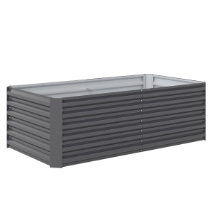 Pat de Grădină Ridicat pentru Exterior cu Fund Deschis și Bare de Susținere, Jardinieră din Oțel Galvanizat, pentru Flori, Legume, Balcon sau Grădină, 180x90x57,5 cm, Gri Închis - Img 1