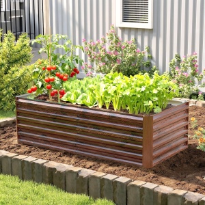 Pat pentru Grădină Ridicat cu Fund Deschis și Bare de Suport, Ghiveci din Oțel Zincat pentru Flori și Legume, pentru Balcon sau Grădină, 180x90x57,5 cm, Maro Închis - Img 2