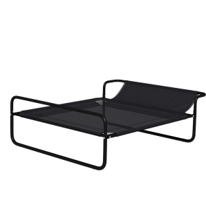 Pat Ridicat pentru Câini, Pat de Camping pentru Câini și Pisici cu Tetieră Reglabilă, Material Respirabil Texteline, pentru Interior și Exterior, 91x69x29 cm, Negru