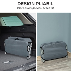 Patut pentru Caini Pliabil din Otel si Material Oxford pentru Interior si Exterior 59x46x15cm Gri - Img 5