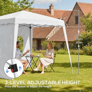 Pavilion pliabil cu 2 laterale, Stalpi oblici si geanta de transport, cort de evenimente inaltime reglabila UV50+, cort de gradina, curte, acoperis 2,4 x 2,4 m / baza 2,9 x 2,9 m, alb - Img 6