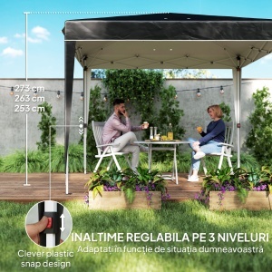 Pavilion Pliabil cu Înălțime Reglabilă și Geantă de Transport, 300x300x273 cm, Negru - Img 5