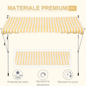 Perdea Soare de Perete cu Stalp pentru Sprijin, Alb si Galben, 300x150cm - Img 4