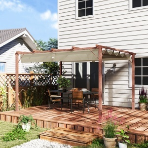 Pergolă de Grădină cu Acoperiș Retractabil și Cadru din Aluminiu cu Aspect de Lemn, 382x300x232 cm, Lemn Natural - Img 2