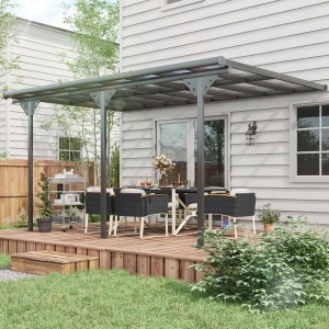 Pergola montata pentru gradina din policarbonat si aluminiu, montare reglabila, gri - Img 2