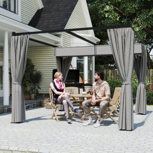 Pergolă Retractabilă 3x3 m, Foișor de Grădină cu Perdele, pentru Grătar, Terasă, Deck, Bej - Img 8