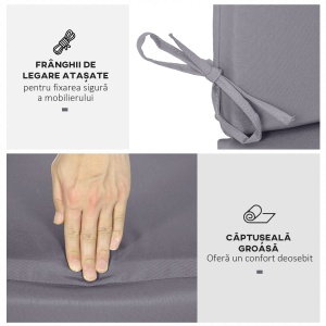 Perne pentru exterior din spuma si poliester pentru balansoar de gradina, 3 locuri cu elemente de fixare, 2 bucati da 130x45x5 cm, gri inchis - Img 5