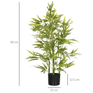 Plantă Artificială de Bambus Înaltă de 90 cm cu 504 Frunze din PEVA și PP Verde cu Ghiveci de Ciment Ø15x12.5 cm - Img 3