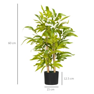 Plantă Artificială de Bambus, Înălțime 60 cm, din Poliester și PP, Verde, cu Vas de Ciment Ø15x12.5 cm - Img 3