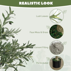 Plantă Artificială de Măslin cu 450 de Frunze, 20 de Măsline și Ghiveci Inclus, Ø15x120 cm, Verde - Img 4