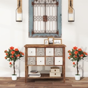 Plantă Artificială de Trandafir cu 21 de Flori Ø18x90 cm Portocaliu cu Vas - Img 4