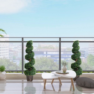 Plantă Artificială Decorativă Buxus în Spirală cu Ghiveci Inclus, Ф32x120 cm, Verde - Img 2