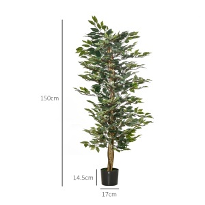 Plantă Ficus Falsă, Plantă Înaltă de 150cm, Plantă Artificială Decorativă pentru Interior și Exterior, Ø17x14.5 cm, Verde - Img 3