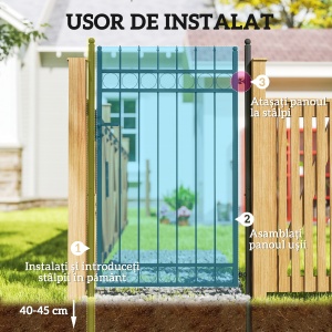 Poartă de Grădină cu Mâner, Încuietoare și 3 Chei din Oțel Neagră - Img 6
