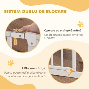 Poartă de Siguranță Largă pentru Câini, cu Ușă sub Presiune, pentru Uși, Holuri, Scări - Alb - Img 5