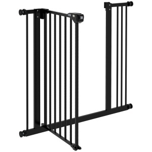 Poartă de Siguranță pentru Câini cu 2 Extensii, Lățime Reglabilă și Închidere Automată, 74-87x77 cm, Negru - Img 8