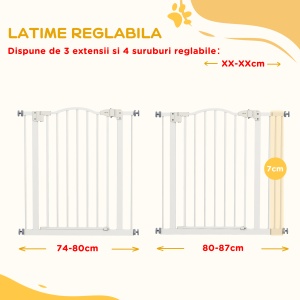 Poartă Extensibilă pentru Câini fără Șuruburi, Poartă de Siguranță Reglabilă, 94-100x94 cm, Alb - Img 7