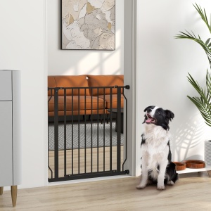 Poartă Extensibilă și Reglabilă pentru Câini, pentru Scări și Uși, din Oțel și ABS, 75-85x76 cm, Negru - Img 2