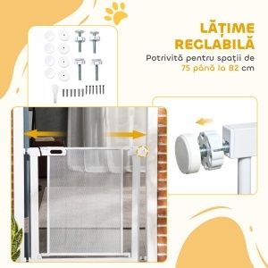 Poartă Reglabilă pentru Câini cu Închidere Automată, din Oțel și ABS, 75-82x76 cm, Alb - Img 6