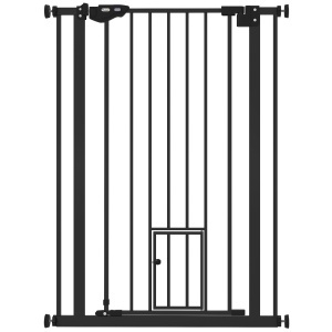 Poartă Reglabilă pentru Câini cu Ușă Mică și Montare prin Presiune, 74-80x104.1 cm, Negru - Img 1