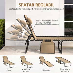 Portable Sun Lounger, Folding Camping Bed 5-position Adjustable Grey - Img 4