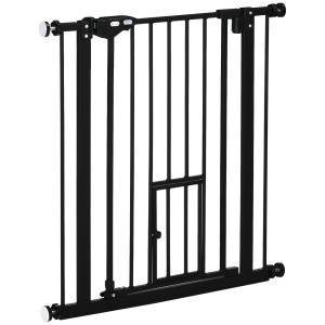 Portita pentru Caini cu Fixare prin Apasare, Extensibila de 74-80 cm cu Inchidere Automata, Neagra - Img 1