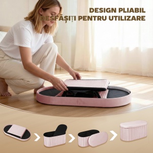 Pouf pliabil cu spațiu de depozitare modern, tapițat cu catifea, 72L, pentru living și dormitor, 76x38x35 cm, Roz - Img 5