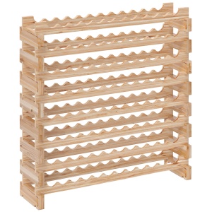 Raft din Lemn de Molid, Dulap pentru 96 Sticle cu 8 Rafturi, Greutate Maximă 100 kg, 114x28x113,5 cm, Lemn Natural