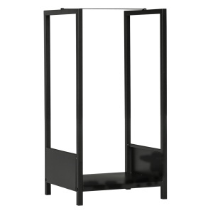 Raft pentru Busteni pentru Exterior si Interior din Otel, Suport pentru Lemne Modern cu Baza Inaltata, 39x35x76cm, Negru