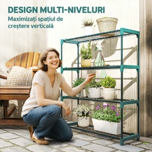 Raft pentru Plante pe 4 Niveluri, Set de 2 Suporturi pentru Plante, din Oțel cu Catarame pentru Montaj Ușor, Expunere Ghivece Grădină și Balcon, 90x28x104 cm - Img 4