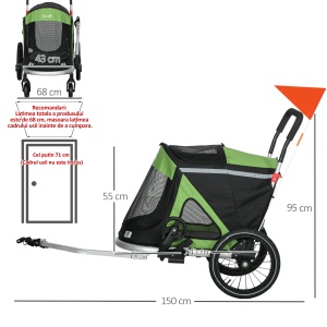 Remorca Bicicleta 2-in-1 – Carucior Caini Pliabil cu Cadru Aluminiu - Img 3