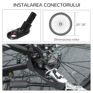 Remorca de bicicleta pentru caini 2-in-1 Carucior animal de companie Carucior bicicleta Atas de calatorie cu cadru de otel cu reflectoare universale de roti si steag rosu - Img 8